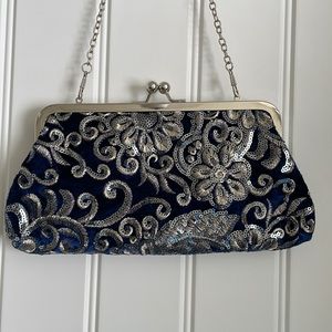 Beautiful Vintage Style Blue Clutch with embroidery and sequins